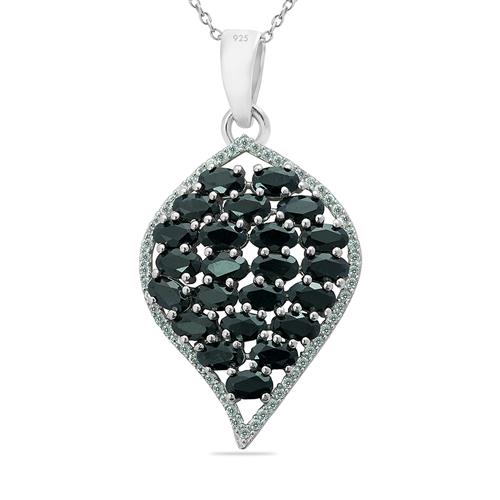 BUY STERLING SILVER NATURAL BLACK SAPPHIRE GEMSTONE CLUSTER PENDANT